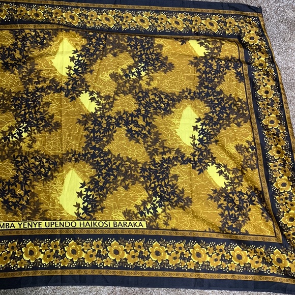 Karibu Textile | East African Wall Hang Tapestry | Orange Yellow Black Floral - Picture 7 of 10